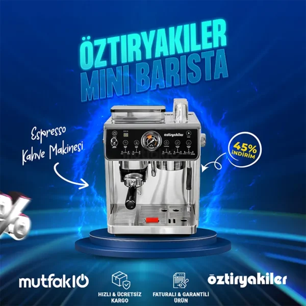Öztiryakiler Mini Barista Ev tipi Öğütücülü Espresso Kahve Makinesi Pid Çift Kazan