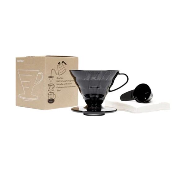 Hario V60 02 Plastik Dripper ve 40’lı Filtre Kağıdı Seti, Siyah