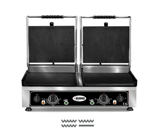 GMG KG 2735 DEG Tost Makinesi Çift Kapaklı, Alt Yarı Oluklu Yarı Düz, Üst Oluklu 2 x 36 x 27 cm