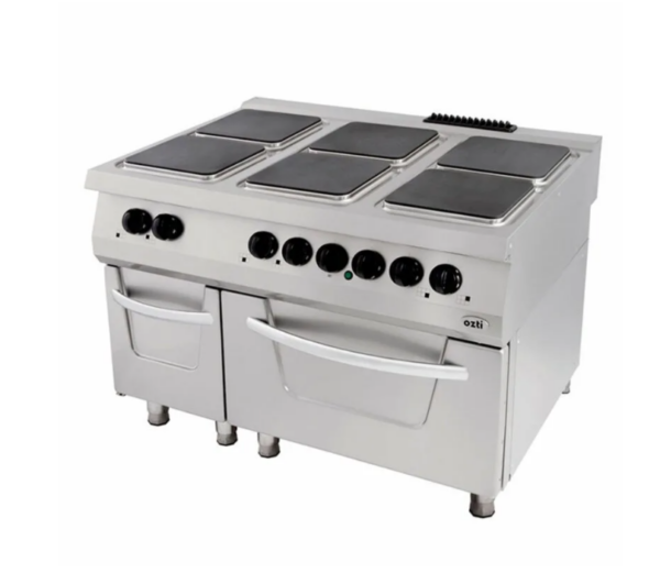 Öztiryakiler 900 Seri Kuzine, Fırınlı, Elektrikli, 6 Açık Ateş, Kare Plate 120x90x85, 6644