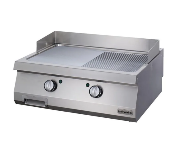 Öztiryakiler 900 Seri Set Üstü Grill Plate, Yarı Oluklu, Elektrikli, Krom, 80x90 cm, 6644