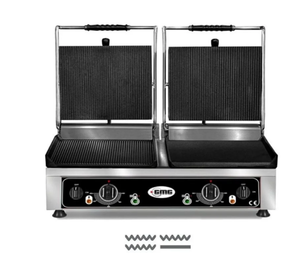 GMG KG 2735 DEG Tost Makinesi Çift Kapaklı, Alt Yarı Oluklu Yarı Düz, Üst Oluklu 2 x 36 x 27 cm